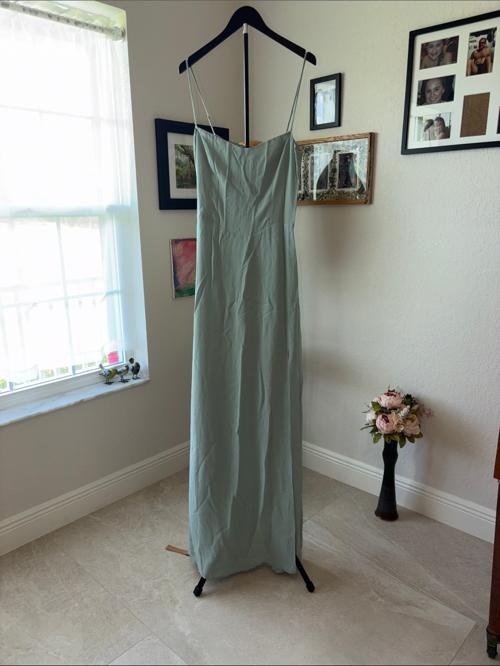 REFORMATION Spaghetti Strap Maxi Dress in Sage Green